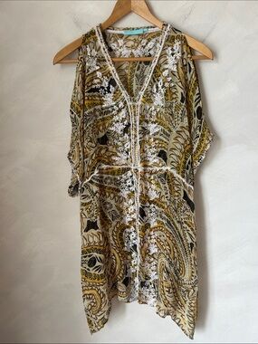 Blue illusion Resort Wear 100% Silk cover-up caftan beach summer tunic top